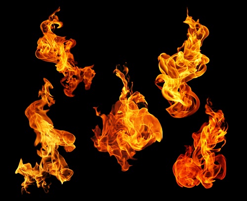 Fire flames collection isolated on black background